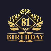 logotipo de aniversário de 81 anos, celebração de aniversário de 81 anos de luxo dourado. vetor