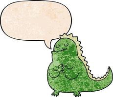 dinossauro de desenho animado e bolha de fala no estilo de textura retrô vetor