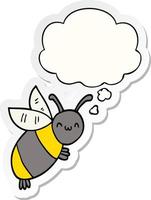 abelha de desenho animado bonito e balão de pensamento como um adesivo impresso vetor