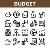 conjunto de ícones de elementos de coleção de auditoria de orçamento vetor