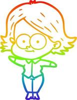 linha de gradiente de arco-íris desenhando garota de desenho animado feliz vetor