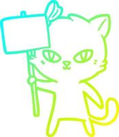 linha de gradiente frio desenhando gato bonito dos desenhos animados com sinal de protesto vetor