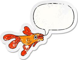 adesivo em apuros de peixe-lutador de desenho animado e bolha de fala vetor