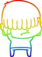 desenho de linha de gradiente de arco-íris menino de desenho animado com cabelo desarrumado vetor