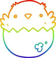 desenho de linha de gradiente de arco-íris pintinho de desenho animado saindo do ovo vetor