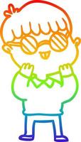 desenho de linha de gradiente de arco-íris menino de desenho animado usando óculos vetor