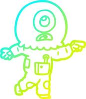 desenho de linha de gradiente frio desenho animado ciclope astronauta alienígena apontando vetor