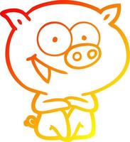 desenho de linha de gradiente quente desenho animado de porco sentado alegre vetor