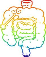 desenho de linha gradiente arco-íris desenhos animados intestinos insalubres vetor