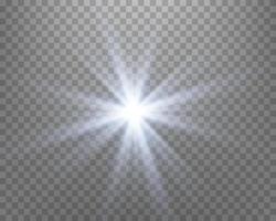 reflexo de lente de luz solar azul, flash de sol com raios e holofotes. ilustração vetorial. vetor