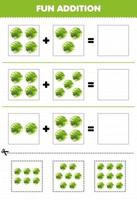 jogo de educação para crianças adição divertida por folha de trabalho de imagens de repolho de vegetais cortada e combinada vetor