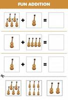 jogo de educação para crianças adição divertida por cortar e combinar instrumento de música de desenho animado planilha de imagens de guitarra vetor