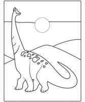 bela página de colorir de dinossauro para crianças. pintados à mão em estilo cartoon com uma bela imagem para colorir. Parque jurassico. paisagem pré-histórica imprimível. vetor