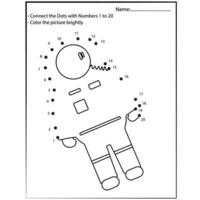 espaço ponto-a-ponto e atividade de cor. astronomia conectar o jogo de pontos para crianças. colorir matemática engraçada vetor