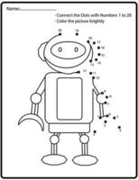 jogo educacional de quebra-cabeça ponto a ponto com robô doodle para crianças, ilustração vetorial vetor