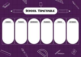 horário escolar. cronograma de plano de crianças. fundo roxo bonito. fundo vetorial. fundo de educação. desenho vetorial. planejador semanal para crianças vetor