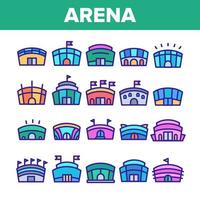 edifícios de arena de cor assinam ícones definidos vetor