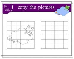 copie a imagem, jogos educativos para crianças, sapo de desenho animado dormindo nas nuvens. vetor isolado em um fundo branco