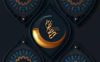 ramadan kareem ouro lua crescente saudação decorativa vetor