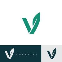 v design e modelo de logotipo. letras criativas v folha ícone iniciais baseadas em vetor. vetor