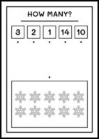 quantos floco de neve, jogo para crianças. ilustração vetorial, planilha para impressão vetor
