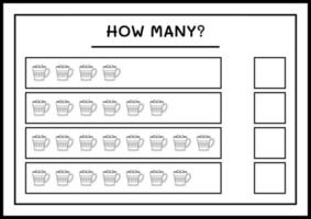 quantas caneca de natal, jogo para crianças. ilustração vetorial, planilha para impressão vetor