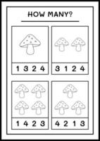 quantos cogumelos, jogo para crianças. ilustração vetorial, planilha para impressão vetor