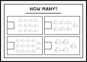 quantos chapéu de papai noel, jogo para crianças. ilustração vetorial, planilha para impressão vetor