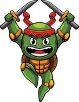 ilustração de mascote de tartaruga com pose de ninja vetor