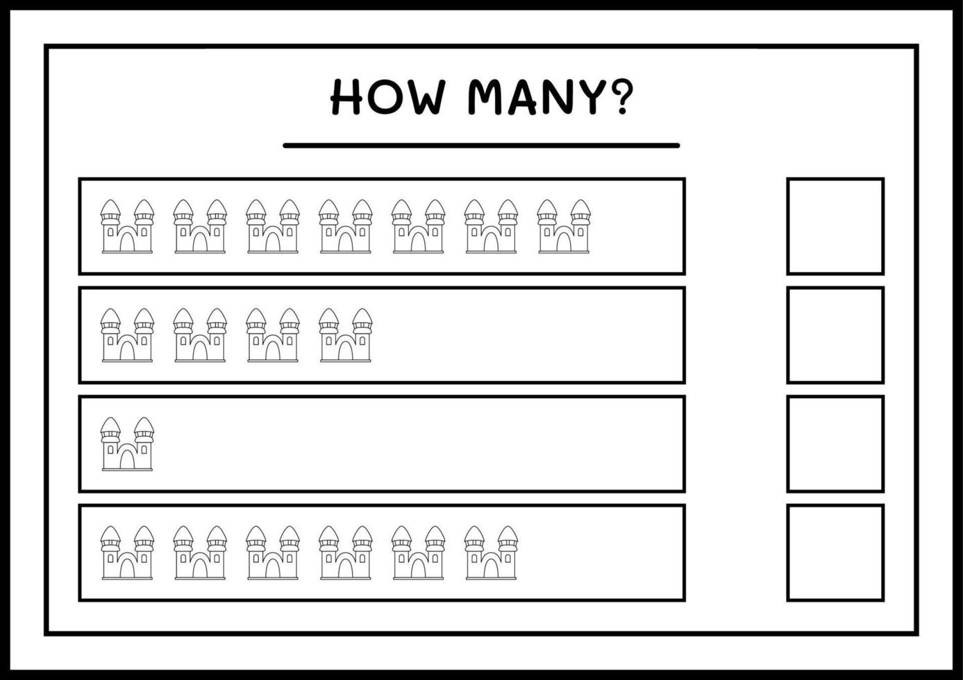 quanti castello, gioco per bambini. illustrazione vettoriale, foglio di lavoro stampabile vettore
