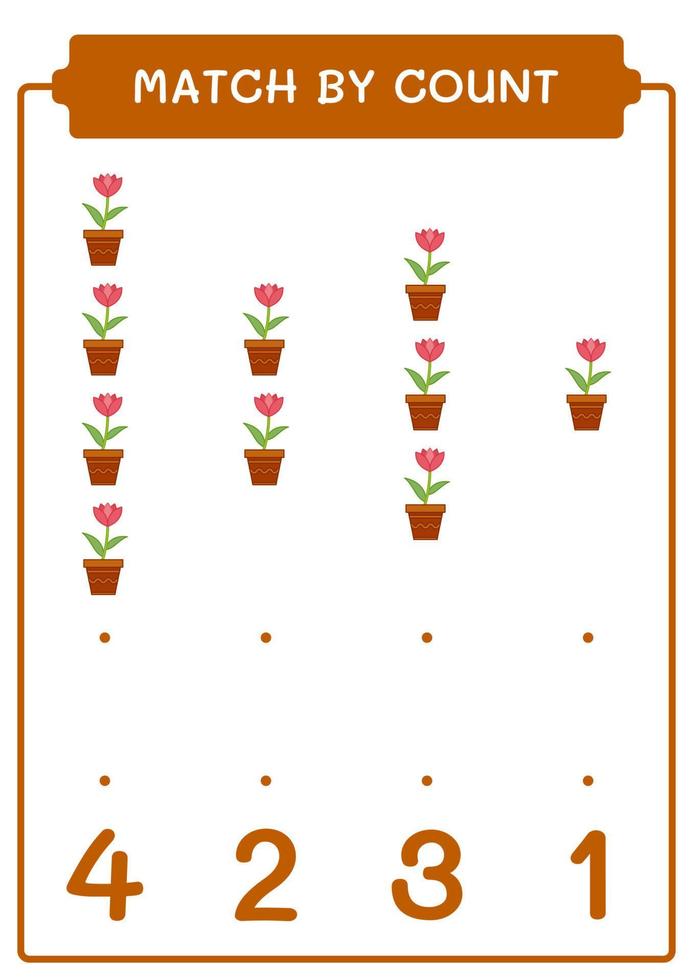 partita per conteggio dei fiori, gioco per bambini. illustrazione vettoriale, foglio di lavoro stampabile vettore