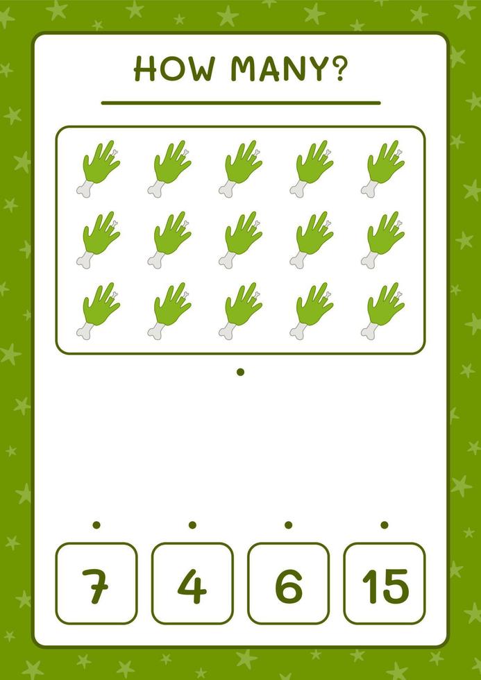 quante mani di zombi, gioco per bambini. illustrazione vettoriale, foglio di lavoro stampabile vettore