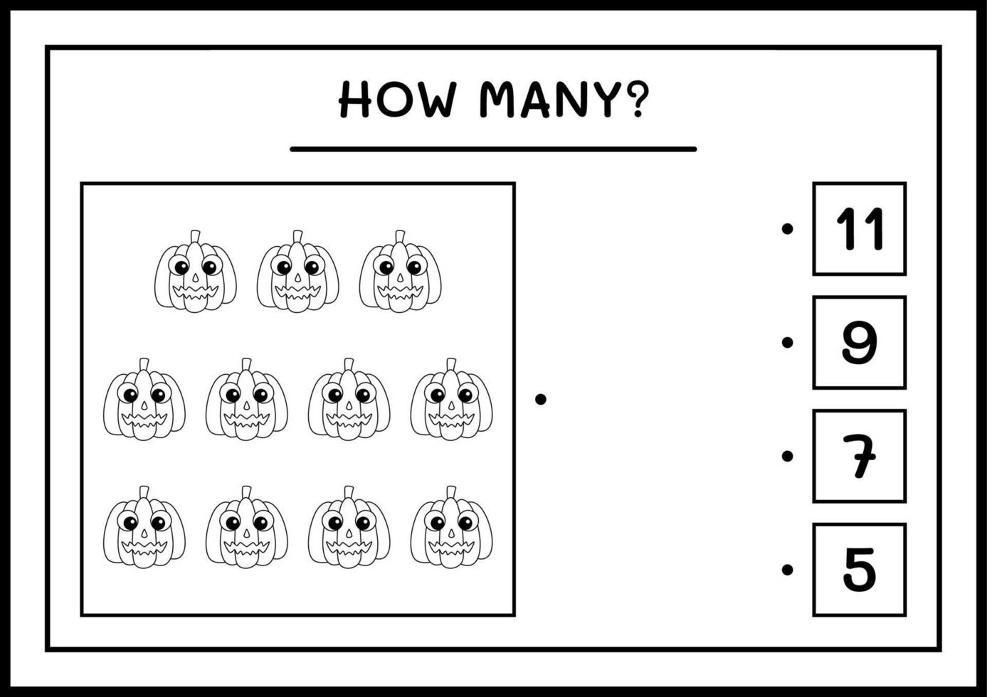 quante zucche, gioco per bambini. illustrazione vettoriale, foglio di lavoro stampabile vettore