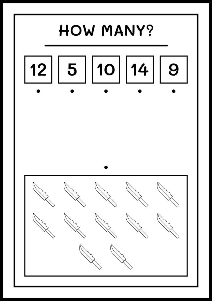 quanti coltelli, gioco per bambini. illustrazione vettoriale, foglio di lavoro stampabile vettore