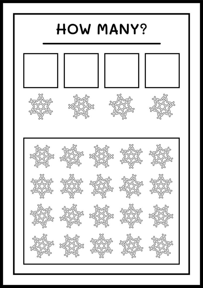 quanti fiocchi di neve, gioco per bambini. illustrazione vettoriale, foglio di lavoro stampabile vettore