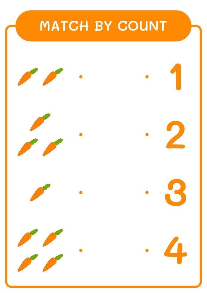 partita per conteggio di carota, gioco per bambini. illustrazione vettoriale, foglio di lavoro stampabile vettore