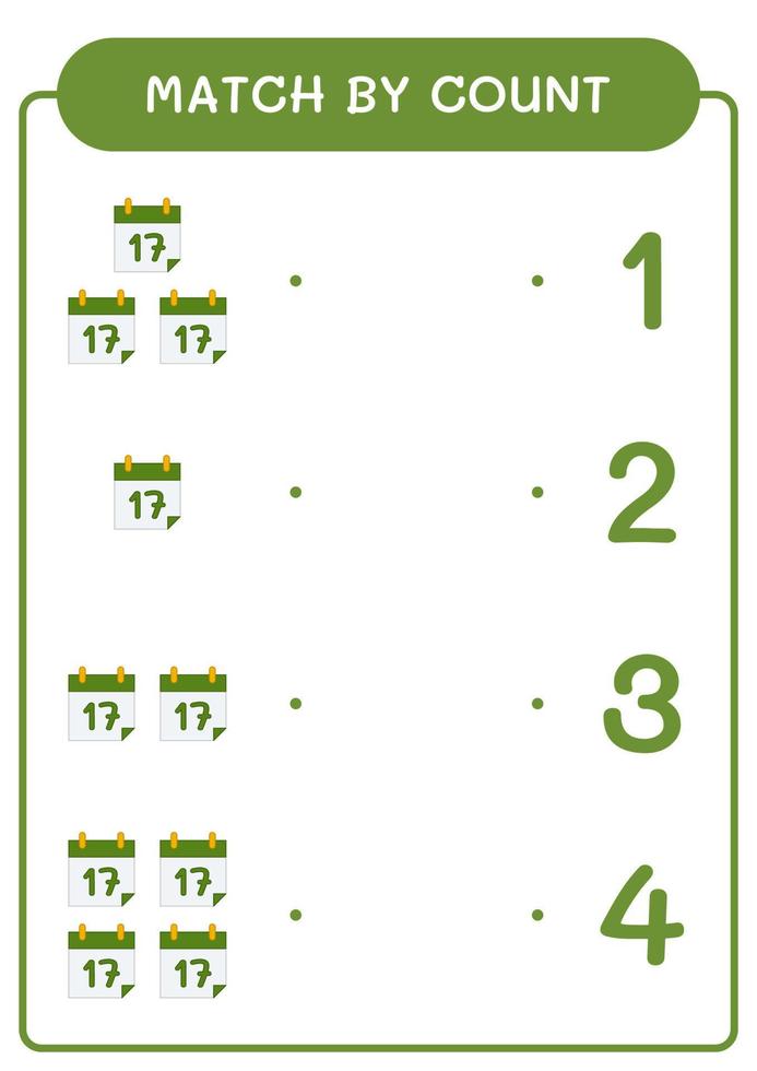 partita per conteggio del calendario, gioco per bambini. illustrazione vettoriale, foglio di lavoro stampabile vettore