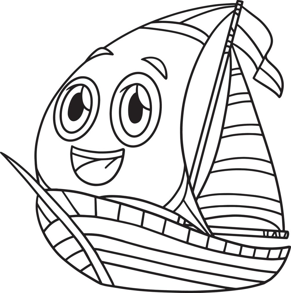 Pagina da colorare di barca a vela con veicolo facciale per bambini vettore