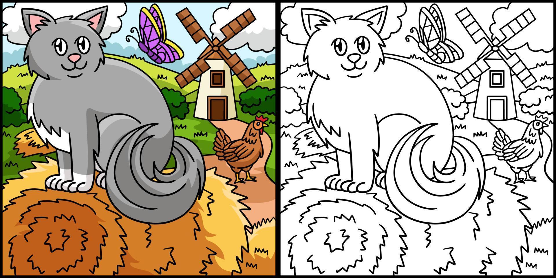 gatto da colorare pagina illustrazione colorata vettore