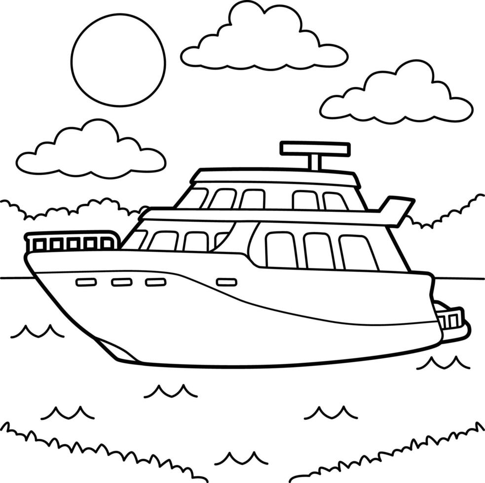 Pagina da colorare di veicoli yacht per bambini vettore