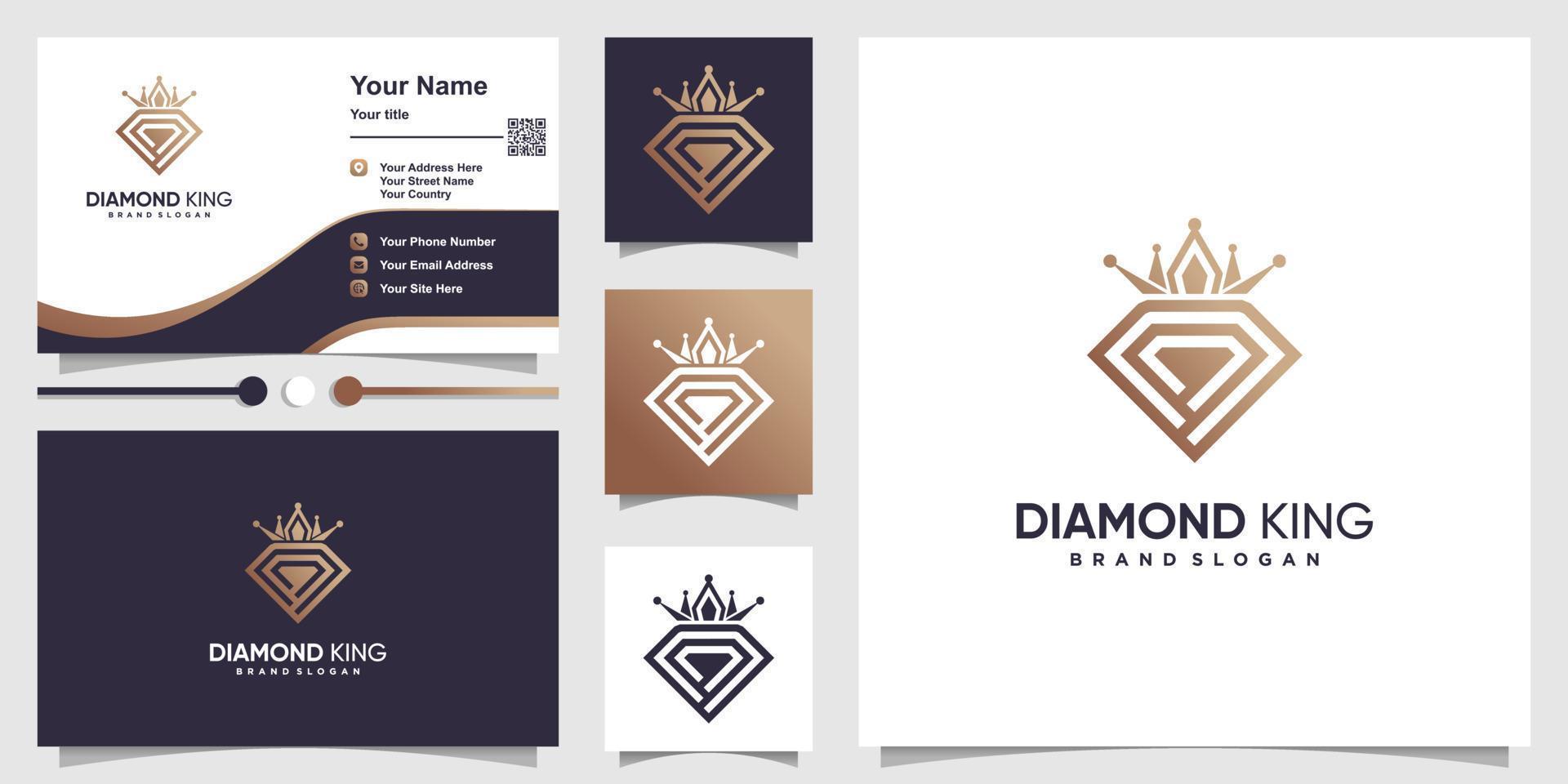 design del logo del diamante con il vettore premium del concetto di elemento corona