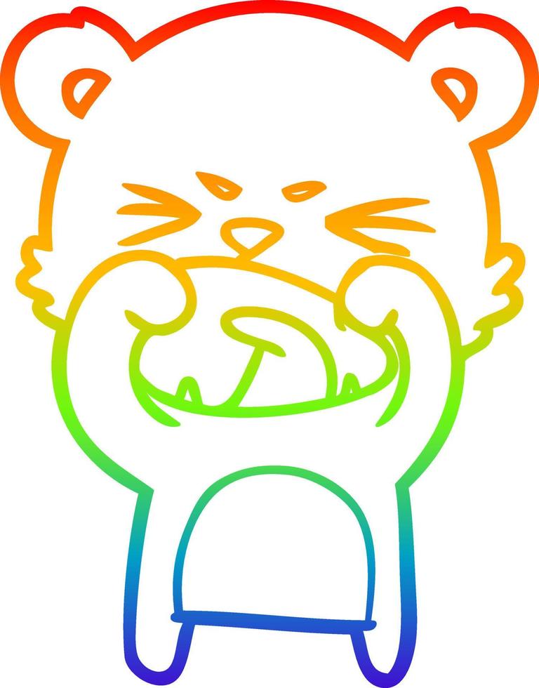 arcobaleno gradiente linea disegno orso cartone animato arrabbiato vettore