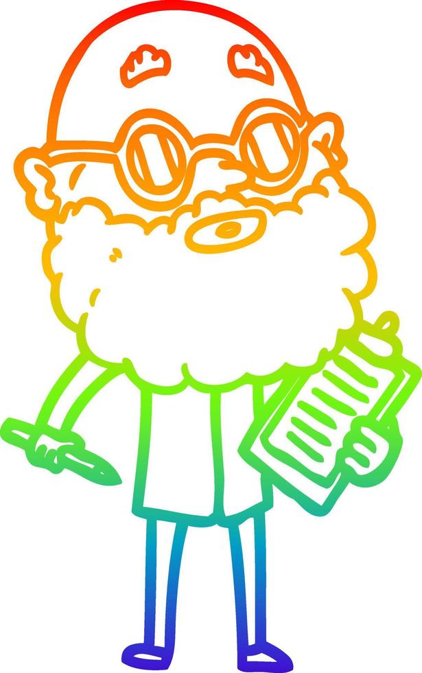 arcobaleno gradiente linea disegno cartone animato uomo curioso con barba e occhiali da sole vettore