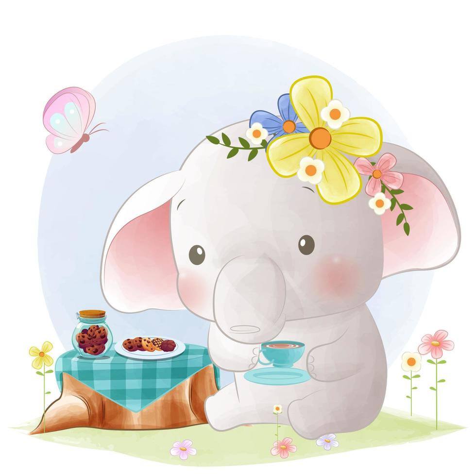 simpatico tea party con gli elefanti vettore