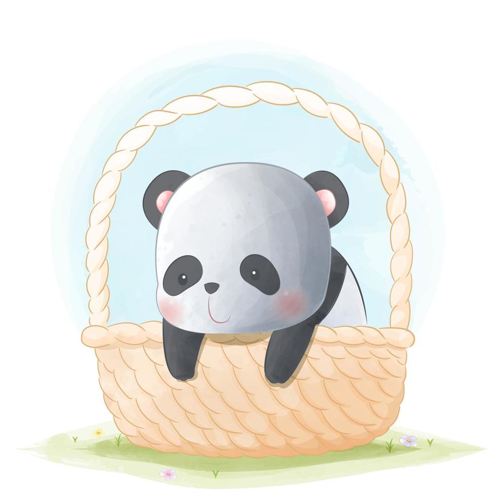 simpatico panda nel cesto di vimini vettore