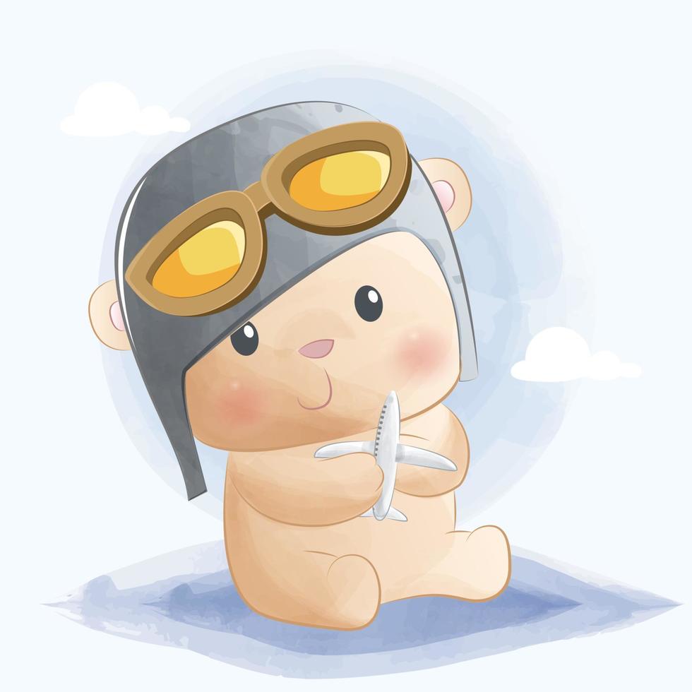 simpatico cartone animato orsacchiotto con un cappello da pilota vettore