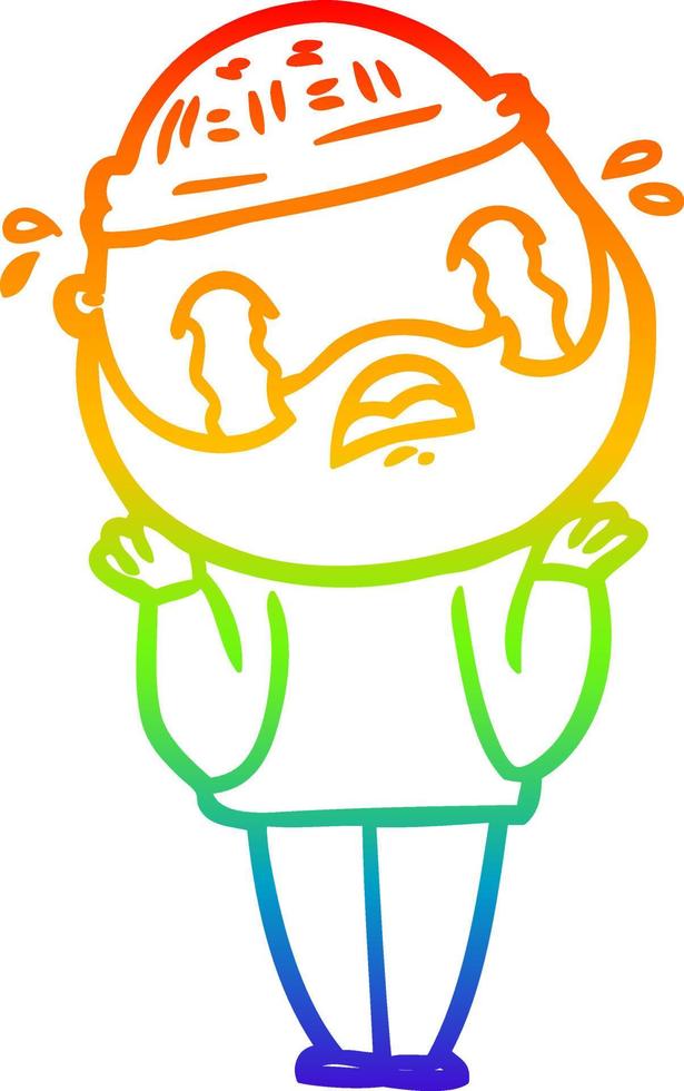 arcobaleno gradiente linea disegno cartone animato uomo barbuto che piange vettore