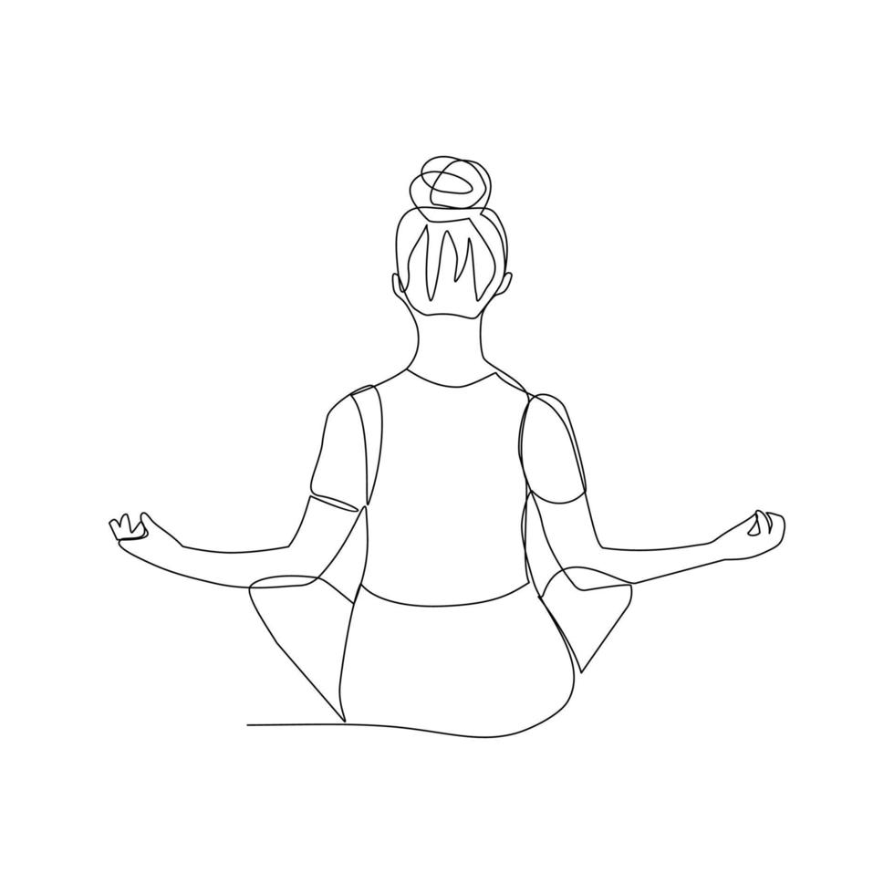 illustrazione vettoriale di una donna in meditazione disegnata in stile line-art