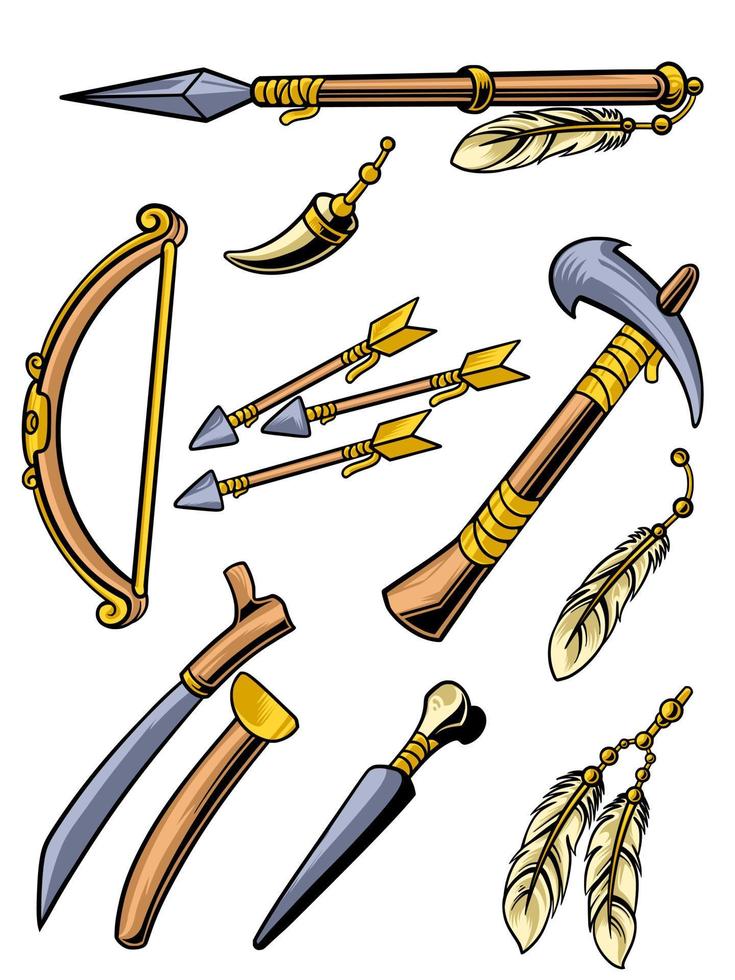 set di armi tribali tradizionali famose e mortali vettore
