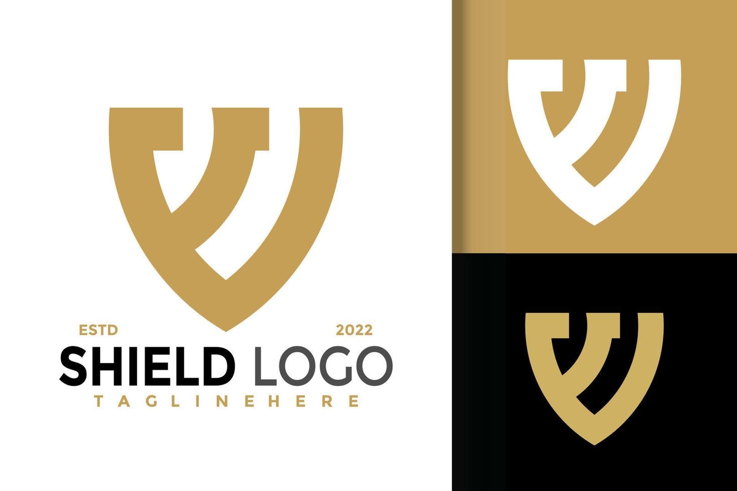 design del logo della lettera e dello scudo, vettore dei loghi dell'identità del marchio, logo moderno, modello di illustrazione vettoriale dei disegni del logo